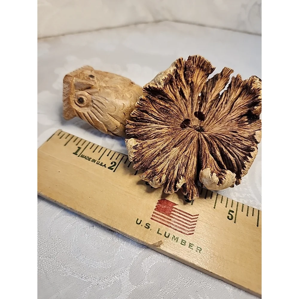 Handcrafted Owl Figurine Carved On Parasite Burl Wood,Excellent Cond.
